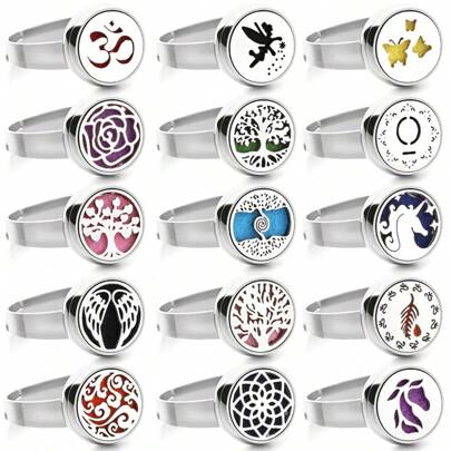 Bague diffuseur d'aromathérapie vintage en acier inoxydable, bijoux d'aromathérapie, médaillon diffuseur ouvert pour femmes, taille réglable, bague diffuseur de parfum et d'huile essentielle, cadeau