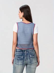 Women Crochet Cutout Tank Tops Casual Summer Tie Front Basic Vest Sleeveless Shirt Aesthetic Clothes For Streetwear