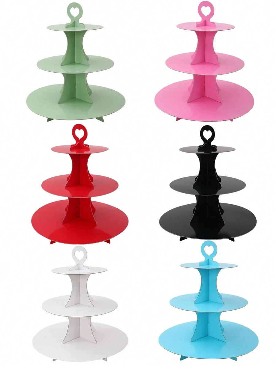 1pc Solid Color Paper Cake Stand, 3-Tier Paper Cupcake Display Rack, Cake Decorative Rack Set, Paper Cake Tray, Dessert Display Stand, Paper Cupcake Tower Dessert Rack, Home Decor, Kitchen & Dining Table Decor, Suitable For Birthday, Wedding, Bridal Shower, Baby Shower, Picnic And More Occasions. - Multicolor - View 1