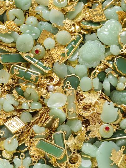 25/45/70 件 5~34 毫米绿色混合合金珠子吊坠，随机混合仿玉吊坠珠，制作复古吊坠耳环吊坠，DIY 珠宝配件