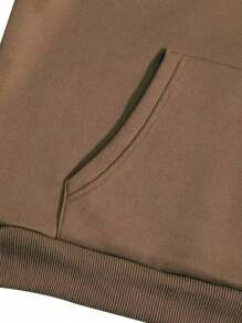 Cartoon Letter Print Drop Shoulder Drawstring Thermal Lined Hoodie - Khaki - View 4