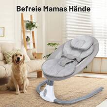 Babywippe für Kinder bis 9 kg, klappbar, mit Fernbedienung & Bluetooth zum Verbinden mit Smartphone, Batterie- oder Stromanschluss, mit 5-Punkt-Sicherheitsgurt, Sonnenschutz, Insektennetz