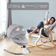 Babywippe für Kinder bis 9 kg, klappbar, mit Fernbedienung & Bluetooth zum Verbinden mit Smartphone, Batterie- oder Stromanschluss, mit 5-Punkt-Sicherheitsgurt, Sonnenschutz, Insektennetz