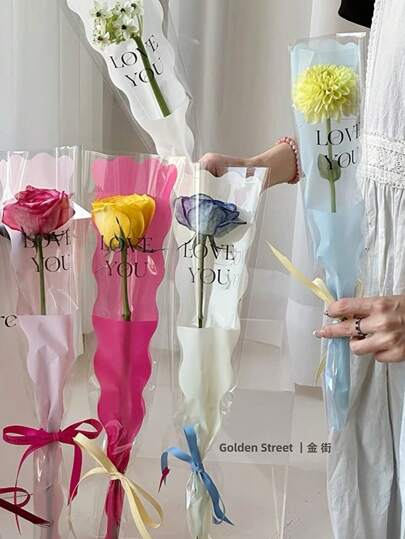 50 piezas/Paquete Papel de envoltura de flores de estilo sirena, Papel de embalaje para ramos de flores individuales para floristería, Arreglos florales DIY Vuelta al colegio Día de San Valentín