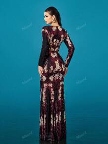 Missord Women's Elegant Sequin Long Sleeve V-Neck Cocktail Dress,Party Dress,Gown,Formal,Evening,Wedding Guest