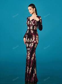 Missord Women's Elegant Sequin Long Sleeve V-Neck Cocktail Dress,Party Dress,Gown,Formal,Evening,Wedding Guest