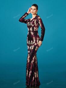 Missord Women's Elegant Sequin Long Sleeve V-Neck Cocktail Dress,Party Dress,Gown,Formal,Evening,Wedding Guest