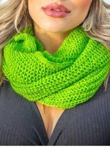 Knitted Collar Scarf Double Wrap Soft Wool Winter Fashion - Lime Green - View 1