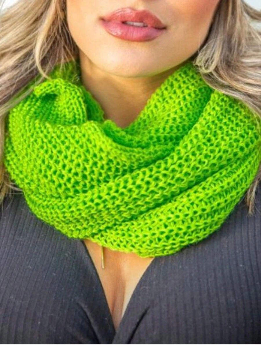 Knitted Collar Scarf Double Wrap Soft Wool Winter Fashion - Lime Green - View 1