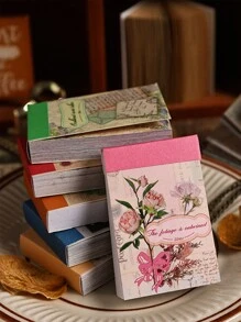 50 Sheets/Book Retro European Style Old Era Theme Stickers, Flowers, Plants, Animal Patterns Background Design Sticker Book, For DIY Handbook Decoration Materials Scrapbook And Student School Supplies Decoration Stickers - Multicolor - View 2