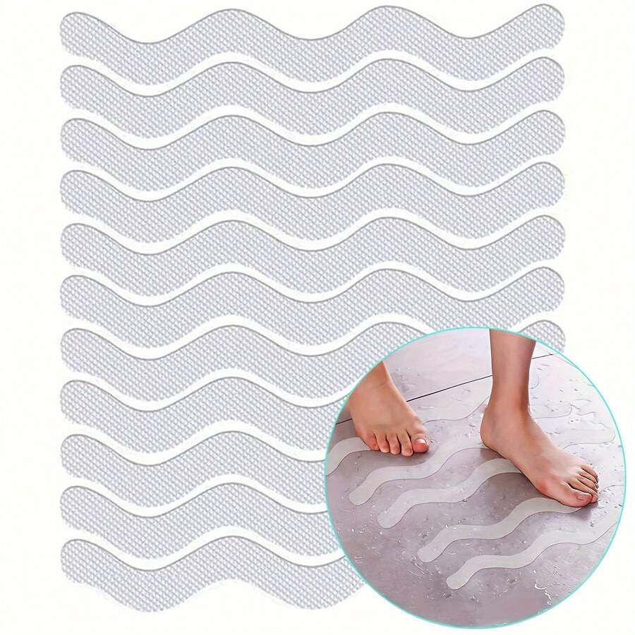 24pcs Clear Anti-Slip Strip Stickers For Bathroom Floor And Shower - Non-Slip Tape For Bathtub Floor - Easy To Apply And Remove - Prevents Slips And Falls, Bathroom Decor For Hotel