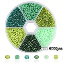 1900/3900pcs 2/3mm Glass Rice Beads 6-Color Combination Set St. Patrick's Day Handmade DIY Bead Material Jewelry Accessories Loose Bead Set Box-Valentine's Day Gift For Girlfriend
