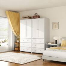 VOWNER 71" Large Wardrobe Closet With Mirror, Freestanding Bedroom Armoire With 3/6 Large Drawers & 2/4 Doors, Clothes Storage Organizer Cabinet For Bedroom, Gifts For Halloween & Thanksgiving - 白色-2個衣櫃 - 查看 7