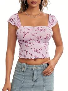 Women Crop Floral T-Shirts Summer Short Sleeve Basic Tops Casual Pullovers For Streetwear Aesthetic Grunge Clothes