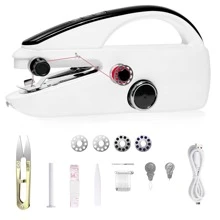 14 件/44 件/55 件套装初学者手动缝纫机，迷你便携式缝纫机，带两个齿轮，可快速缝纫，手持式缝纫设备，适用于家庭旅行 DIY 工艺，尺寸 8.66 英寸 * 4.6 英寸 * 1.57 英寸（注意：只能用于薄面料/附件颜色随机）