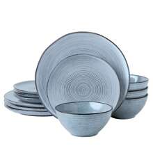 Richmount 24-Piece Plates And Bowls Sets, Reactive Glaze Stoneware Dishes Set For 8
