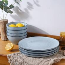 Richmount 24-Piece Plates And Bowls Sets, Reactive Glaze Stoneware Dishes Set For 8