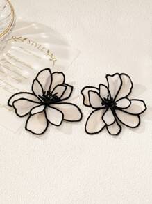 1 对全新优雅花朵设计多层 3D 面料耳环，甜美别致，个性化奢华耳环，适合女士情人节 - 花朵耳環 - 查看 2