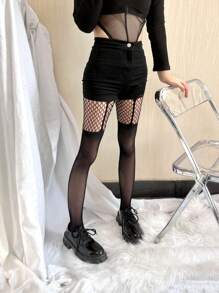 1 件超大可爱连裤袜，女式加大码心形印花半透明高腰连裤袜，渔网袜，加大码性感长袜，女士四季穿着长袜，渔网袜 Jk 深色袜子适合女性/女孩，黑色紧身裤袜性感女式哥特装 - 彩色 - 查看 6