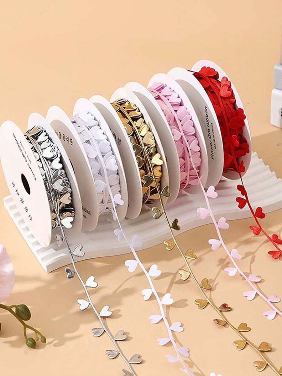 1 pieza Cinta de hilo con forma de corazón bilateral de colores de Día de San Valentín, accesorios para el cabello, decoración de regalos, materiales de embalaje decorativo - Multicolor - Ver 1