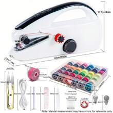 14 件/44 件/55 件套装初学者手动缝纫机，迷你便携式缝纫机，带两个齿轮，可快速缝纫，手持式缝纫设备，适用于家庭旅行 DIY 工艺，尺寸 8.66 英寸 * 4.6 英寸 * 1.57 英寸（注意：只能用于薄面料/附件颜色随机）