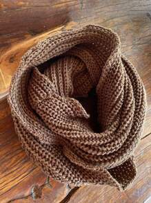 Knitted Collar Scarf Double Wrap Soft Wool Winter Fashion - Rust Brown - View 3
