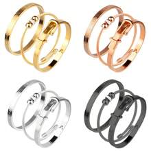 3pcs/Set Business & Casual Party Gift Accessory Bracelet, Mixed Square, Round Bead, Roman Numeral Stainless Steel Couple Jewelry