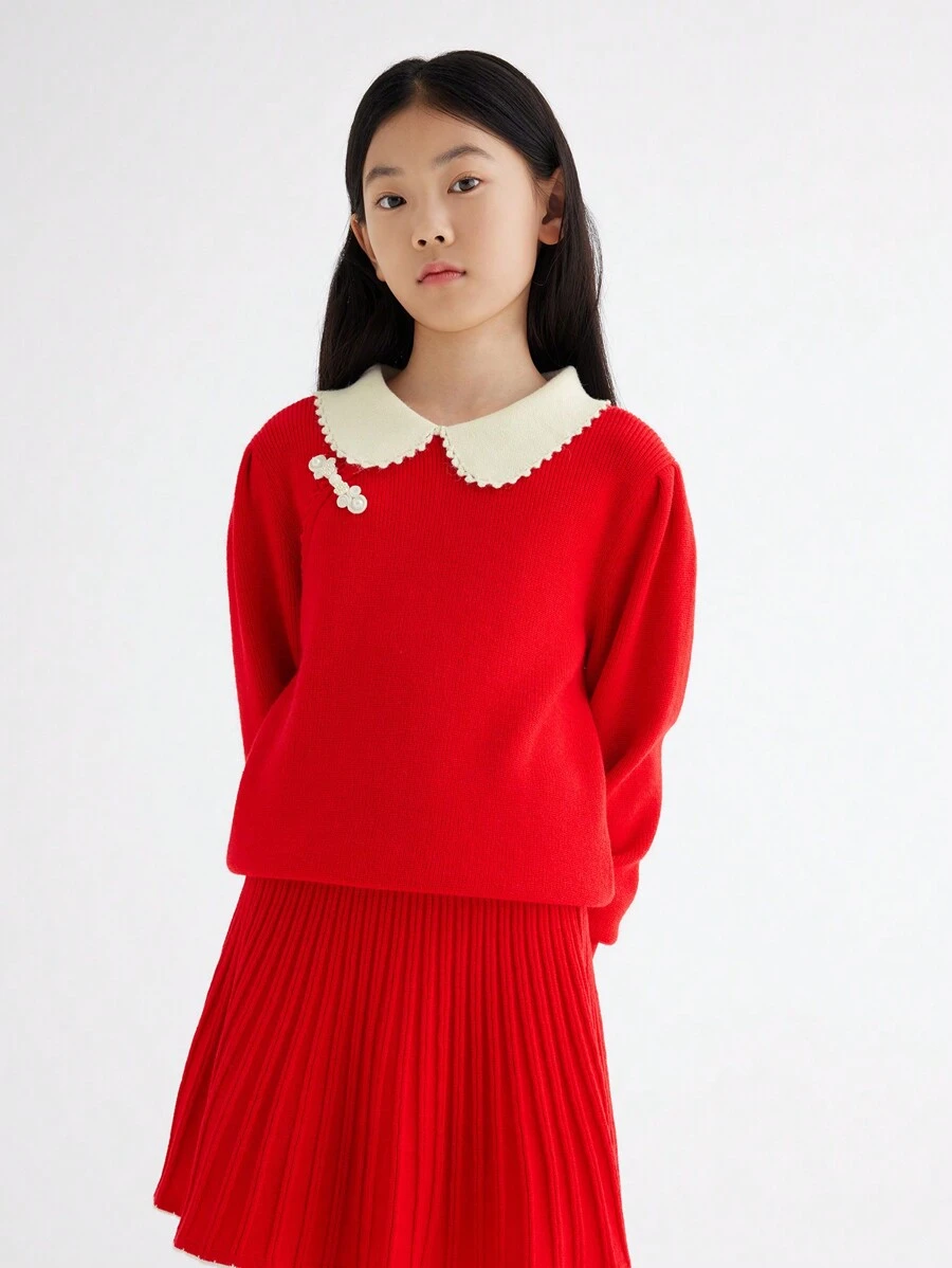 Balabala Girls' Two-Piece New Year Outfit, 2025 Spring Sweet Fashion Set - Chinese Red - View 1