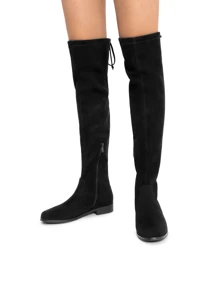 Women 2024 New Knee-High Boots With Metal Buckle Decor Side Zipper Closure, Versatile High Shaft Riding Boots With Round Toe And Chunky Heel For Autumn/Winter - DA LỘN MÀU ĐEN - Xem 3
