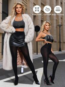 1 st. 80D Plus Size High Stretch Matte Zwarte Ondoorzichtige Skinny Leggings, Anti-Snag, Sexy & Modieus voor Dagelijks Gebruik