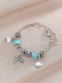 1 pièce Bracelet de perles pour femmes, série océan design étoile de mer bleue et coquillage bateau
