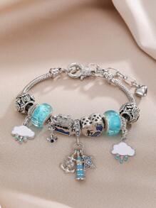 1 pièce Bracelet de perles pour femmes, série océan design étoile de mer bleue et coquillage bateau