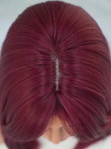 7JHH WIGS 16英寸紫红色齐肩直发假发，带侧刘海，耐热合成纤维波波头假发，适合日常佩戴、派对、角色扮演 - 中紫紅色 - 查看 7