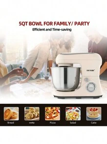 1 件 CHEFTRONIC 立式搅拌机，5Qt 倾斜头电动家用立式搅拌机 - 500W 6+P 速度，多功能厨房立式搅拌机，带面团钩、搅拌器、食物搅拌器和黄油搅拌器 - 查看 1