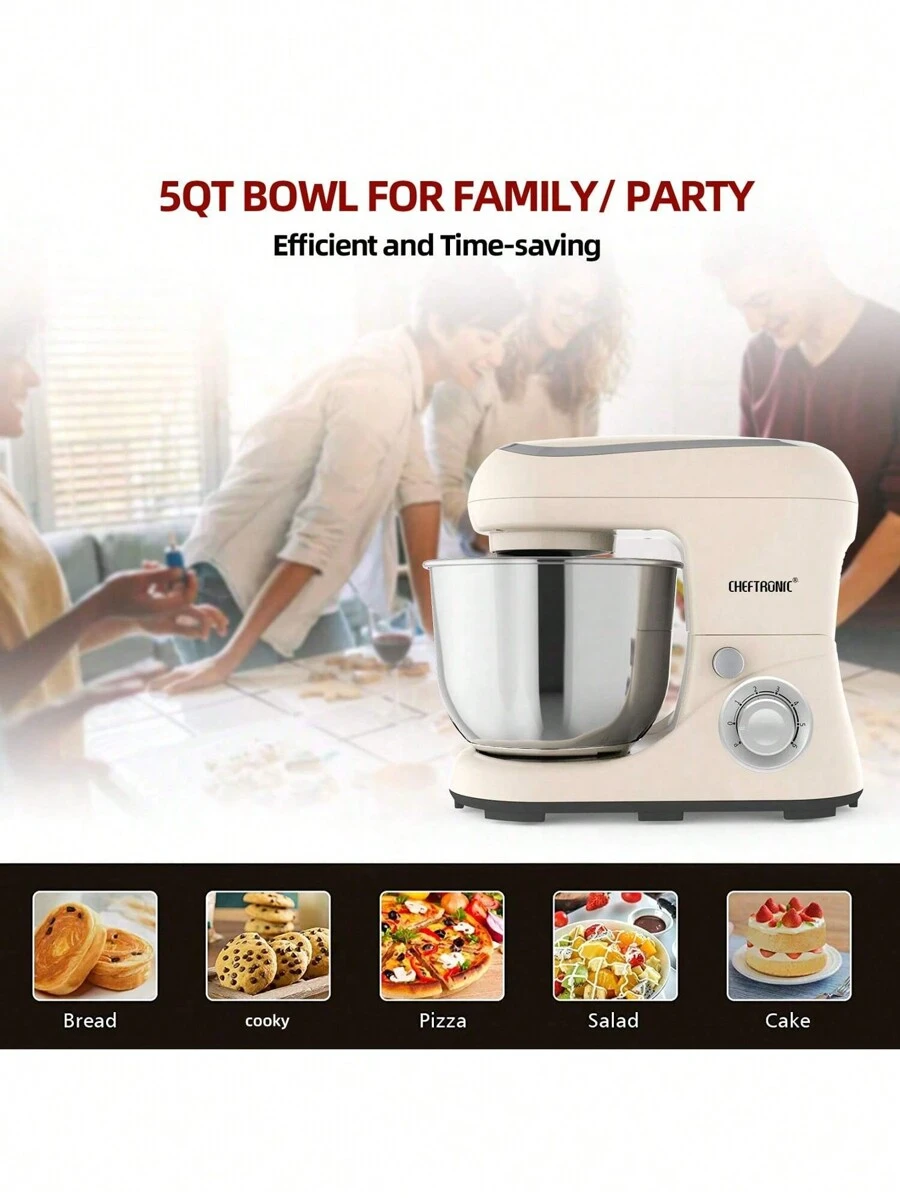 1 件 CHEFTRONIC 立式搅拌机，5Qt 倾斜头电动家用立式搅拌机 - 500W 6+P 速度，多功能厨房立式搅拌机，带面团钩、搅拌器、食物搅拌器和黄油搅拌器 - 查看 1