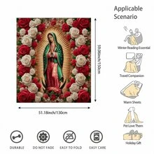 1pc Virgin Mary With Roses Pattern Flannel Throw Blanket, All-Season Multipurpose For Home Decor, Nap, Office Shawl, Sofa, Travel - Ideal Gift For Christmas,Thanksgiving, New Year's - Multicolor - View 12