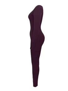 Mono de manga larga con cuello en U negro, adecuado para primavera y otoño - Morado - Ver 3