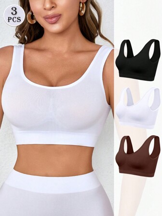 3pcs/Set Women's Seamless Comfortable Single Layer Wireless Sports Bra