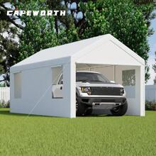 Carport,12x20 Heavy Duty Carports, Canopy, Garage, Metal Shed, With 4 Roll-Up Ventilated Windows, Outdoor, Storage, Car, Boat,12x20 Grey - White-10X20 - View 3