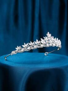 1pc Elegant Symmetric Zinc Alloy Bridal Crown, Sparkling With Rhinestones And Glass Gems. A Hallowed Symbol For Weddings, Glamorous Accent For Birthday Parties, Eye-Catching Prop For Photoshoots, And A Radiant Accessory For Women