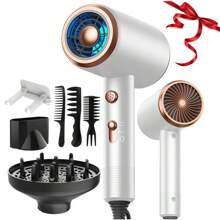 Secador de cabelo de alta potência para salão de beleza com alternância de um botão entre ventos quentes e frios, temperatura ajustável de 2 marchas, equipado com dois bicos de tamanhos diferentes, adequado para uso doméstico e profissional em salão de beleza. Secador de cabelo com proteção contra superaquecimento, secagem e modelagem rápidas profissionais, vários modos de temperatura, cuidando bem da saúde do cabelo, secagem rápida