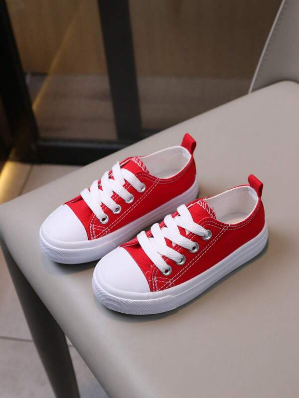 2025 Spring Solid Color Canvas Shoes Lace-Up Casual Boys Girls Athletic Shoes Breathable Anti-Slip Student Canvas Sneakers
