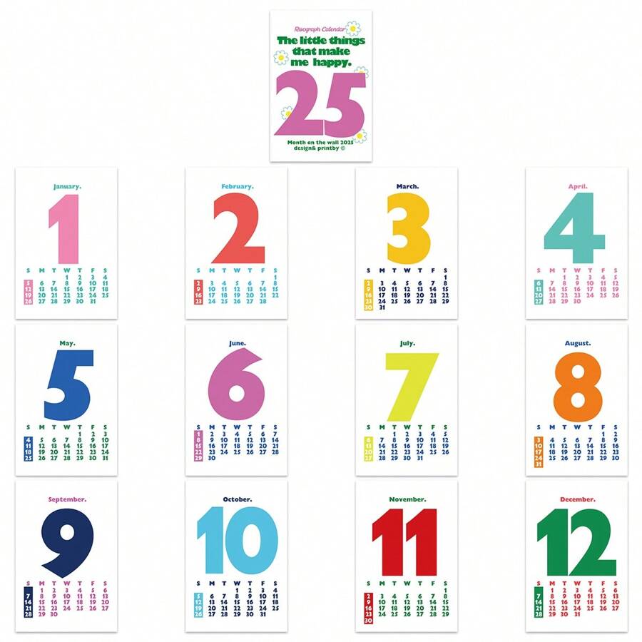 13pcs 2025 Calendar Postcards Set Colorful Plaid Design, Mini