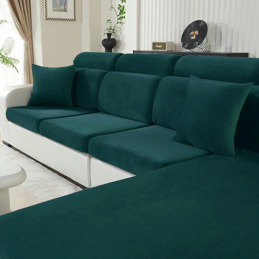 YSTYLE Housse Coussin Canapé Velours, Housse De Coussin Extensible, Universelle Housse Coussin Canape, Housse Assise Canapé Antidérapante, Housse Dossier Canapé - Dark Green - View 1
