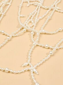 1pc Handcrafted Elegant Multi-Layer Bead (Imitation) Pearl Bridal Shawl Tassel Body Chain Accessory, Suitable For Daily, Party, Prom, Commute, College And Occasions, Valentine's Day, Mother's Day Gift,Festival,Birthday - White - View 4
