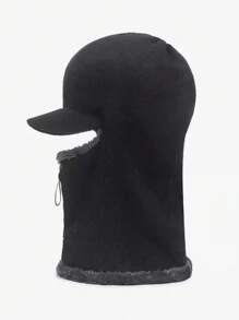 1Pc Casual Knitted Fabric Hat With Neck Warmer For Men, Winter Outdoor Riding Thick Fleece Balaclava Cap Beanie Fall Outfit - Multicolor - View 8
