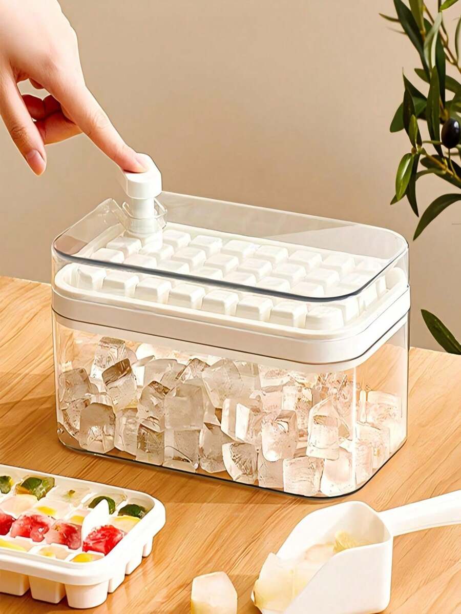 Ice Tray Mold Box Double Layer Lid 64 Cubes