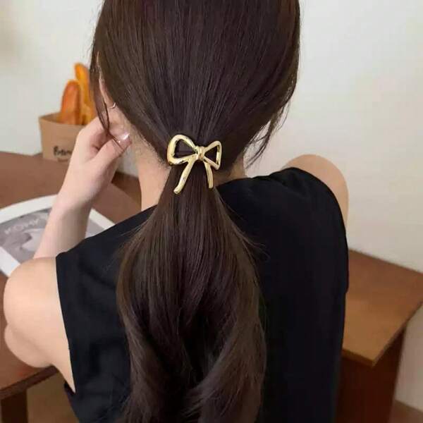 1 pieza Lazo de metal dulce elástico para el cabello, Sujetador de cola de caballo simple, Accesorio para el cabello de uso diario, Sujetadores de cabello de San Valentín, Bandas elásticas para el cabello, Scrunchies, Cuerda para el cabello, Bolas para el cabello, Atuendo de gimnasio y deporte