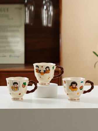 1 件陶瓷咖啡杯，送给年轻女士和女性朋友的节日和生日礼物，可爱卡通手工杯，适合咖啡和奶茶爱好者，情人节礼物