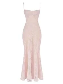 Women Spaghetti Strap Long Dress Floral Lace Sleeveelss Sling Backless Dress Summer Beach Holiday Dress - Hồng - Xem 8